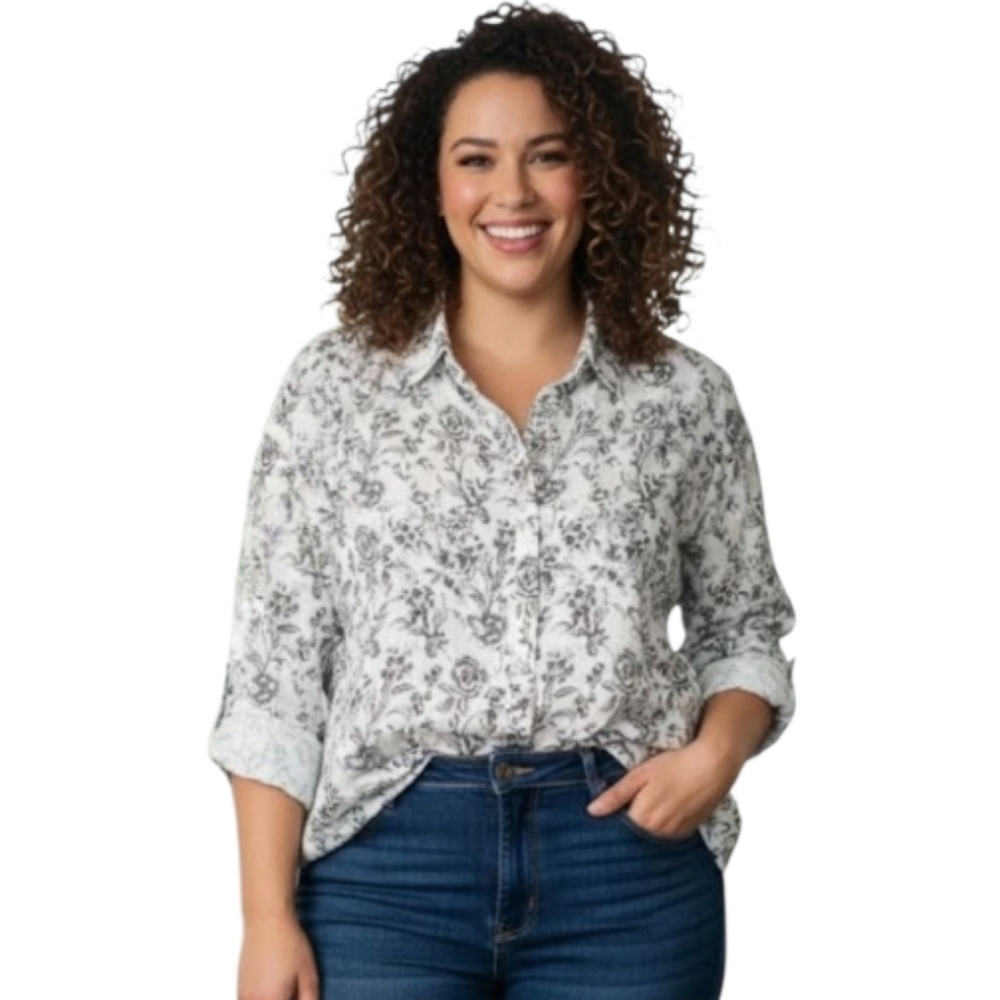Joie 100% Linen Floral Button-Up Blouse Size 1X
